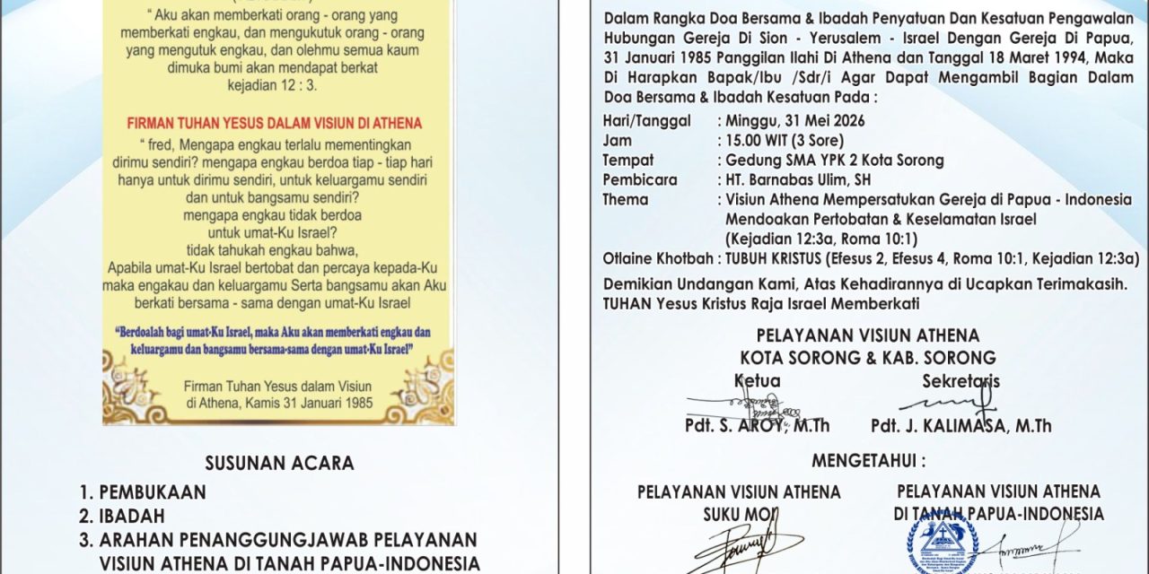 Doa Bersama dan Ibadah Kesatuan Gereja Papua–Israel Digelar di Sorong
