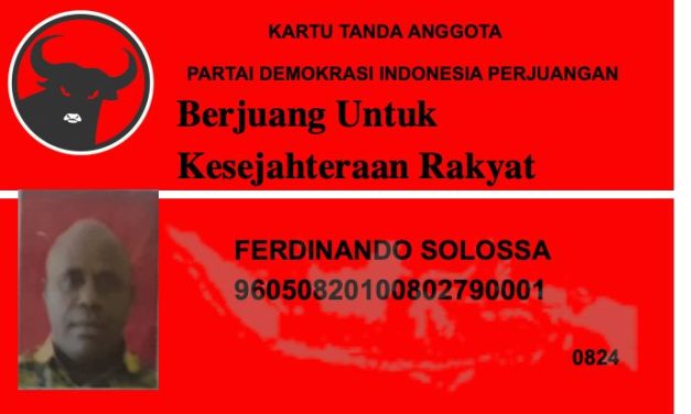 KTA PDI Perjuangan Ferdinando Solossa Beredar, DPC Maybrat Tegaskan Status Keanggotaan Partai